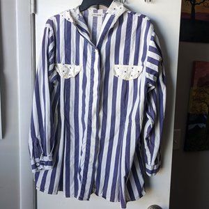 Sorrel Lines Striped Button Down Blouse with Hoodie Size Medium